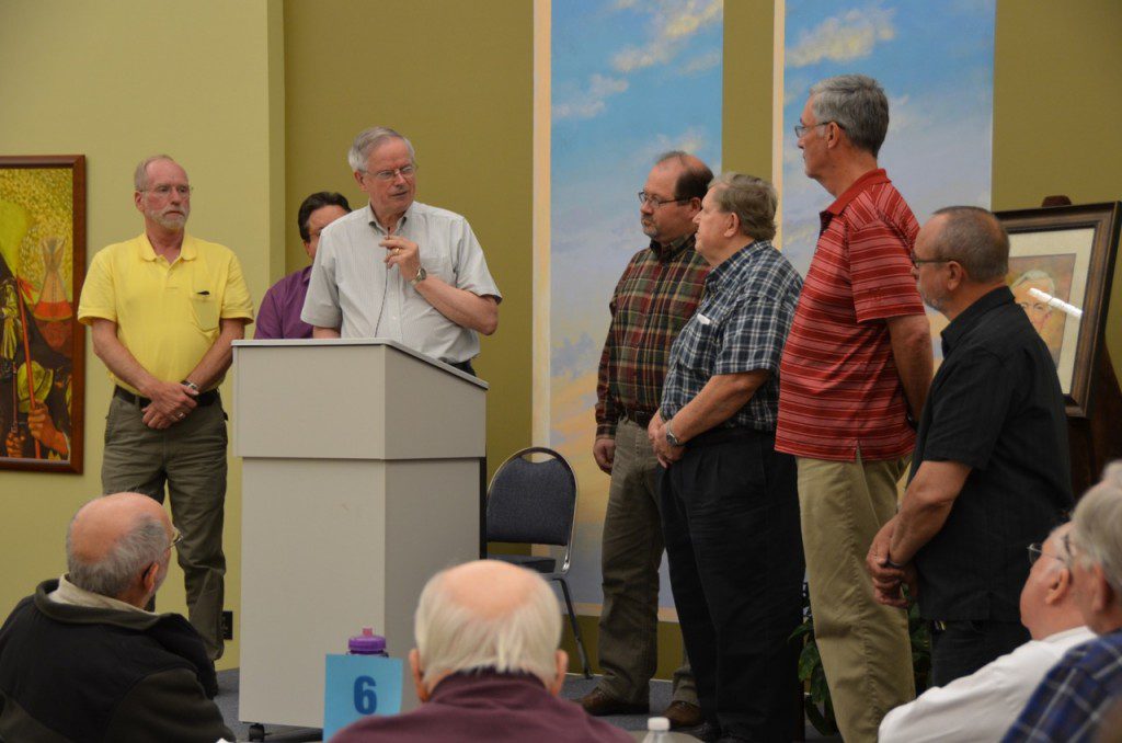 Fr. John van den Hengel, vicar general at the time, thanks the out-going administration at the 2013 Election Assembly. Fr. John will be at this week's assembly, serving as moderator. 
