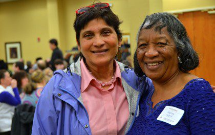 Lois Harrison and Sherry Rayford. Sherry is a teacher at Holy Family School in Holly Springs; her home was one of those badly damaged during the December tornados. Lois is SHSM volunteer coordinator and has been helping Sherry's family and others like her in rebuilding after the storm.