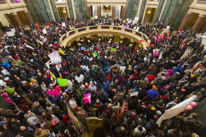 Protestors in the Wisconsin state capital