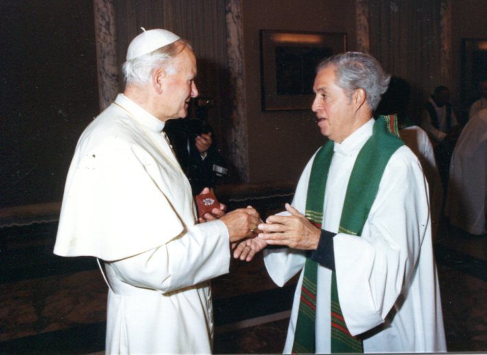 Fr. Ray meeting Pope John Paul II during an anniversary trip to Rome