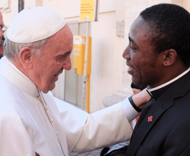 Fr. Vervein Mtoro Litekya meeting Pope Francis on April 10