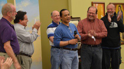 Fr. Hendrik speaks to SCJs after his election as the fifth and final member of the new council.