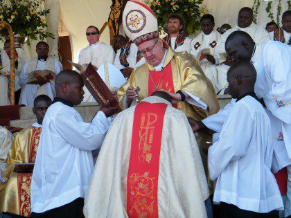 Bishop Zolile is anointed by Archbishop William Slattery, OFM