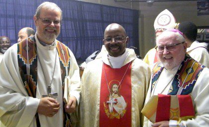 Three SCJs: Archbishop Claudio Dalla Zuanna (L) and Bishop Elio Greslin with Bishop Zolile