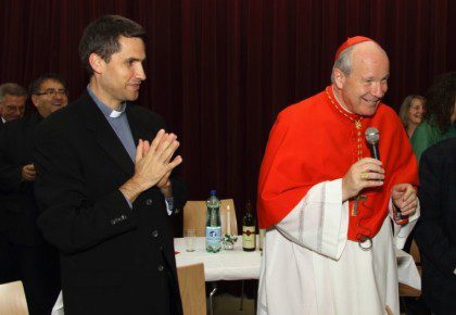 Fr. Krzystof Cinal, a member of the Austrian SCJ community and an alumnus of SHST's ESL program, with the cardinal of Vienna during the celebration of the SCJs' 100th year in Austria.