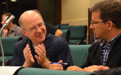 Fr. Stephen Huffstetter, US provincial superior, in dialogue with Fr. Carlos Caamaño of Venezuela 
