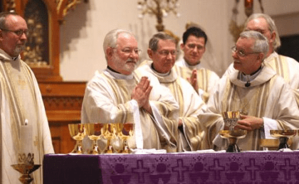 Fr. Byron Haaland of SHST is pictured on the far left at Dn. Jack Sidler's diaconate ordination.