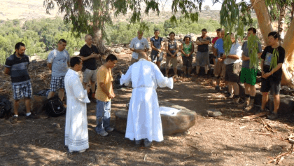 Celebrating Mass near the Bethsaida dig