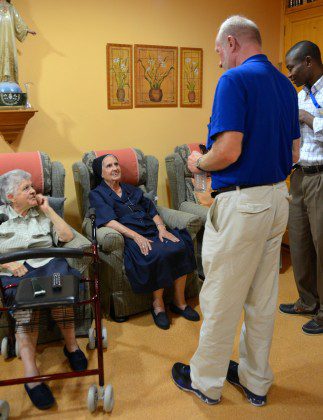 Fr. Ed visits with retired teachers at the SCJs' school in San Javier, Spain.