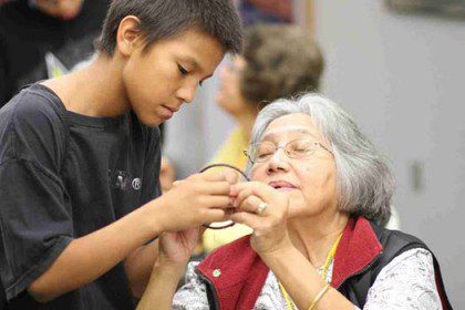A student and visitor at the St. Joseph' Indian School powwow this past weekend. 