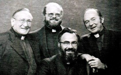 Fr. Nick (second from left) with the pastoral team at St. Lawrence in San Antonio. Also pictured: Fr. Paul Frichtl, Fr. Jim Steffes and Fr. Phil Elmer. Fr. Nick is the last surviving member of the team. 
