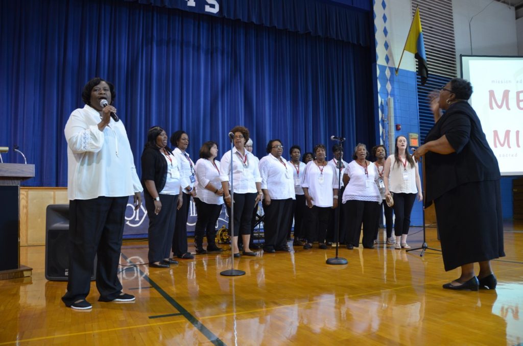 The music of Clara Isom, principal of Holy Family School, and the choir of the school's teachers and staff, was a vital part of both days of Mission Education. 