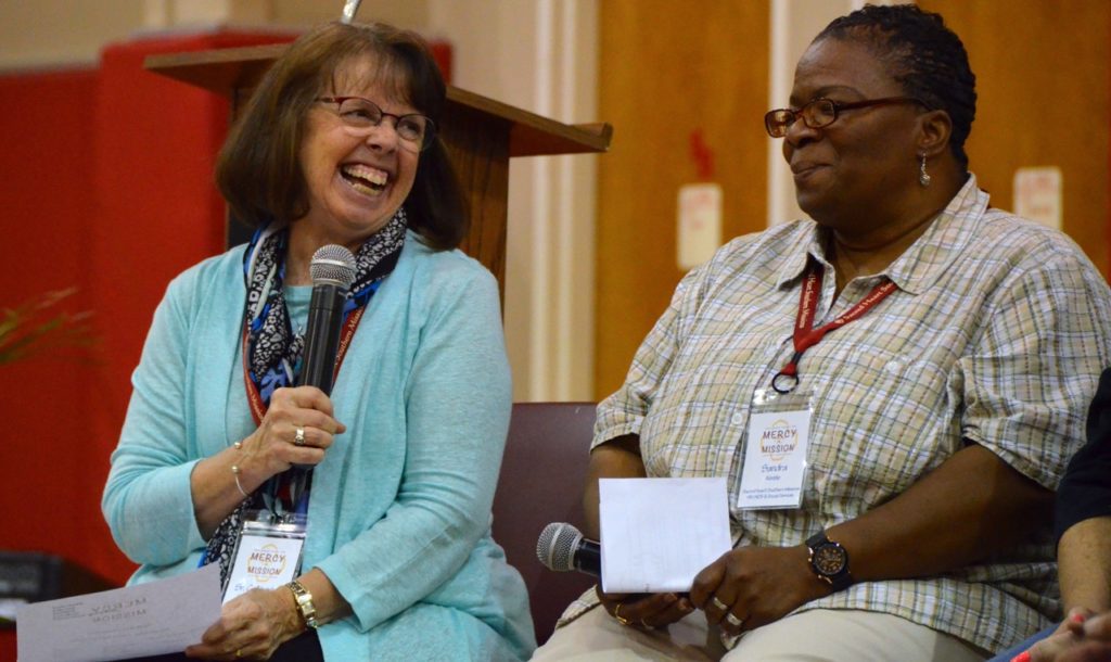 Sr. Cathy Bertrand and Sandra Kimble of SHSM during a panel discussion at Mission Education